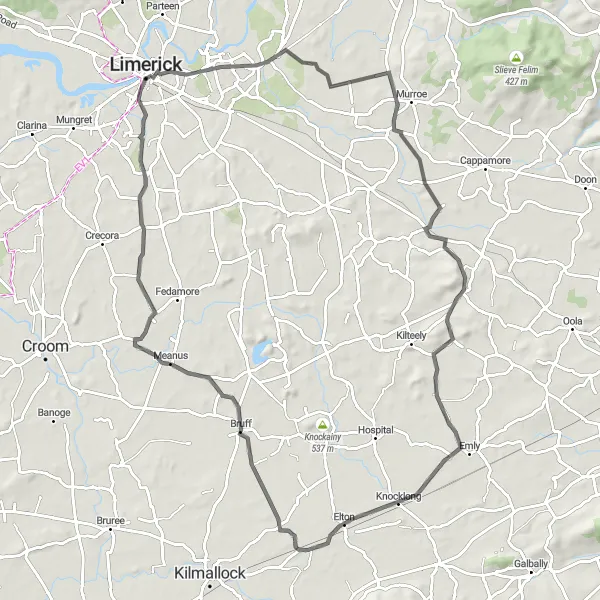 Map miniature of "Rural Escape: Scenic Countryside and Quaint Villages" cycling inspiration in Southern, Ireland. Generated by Tarmacs.app cycling route planner