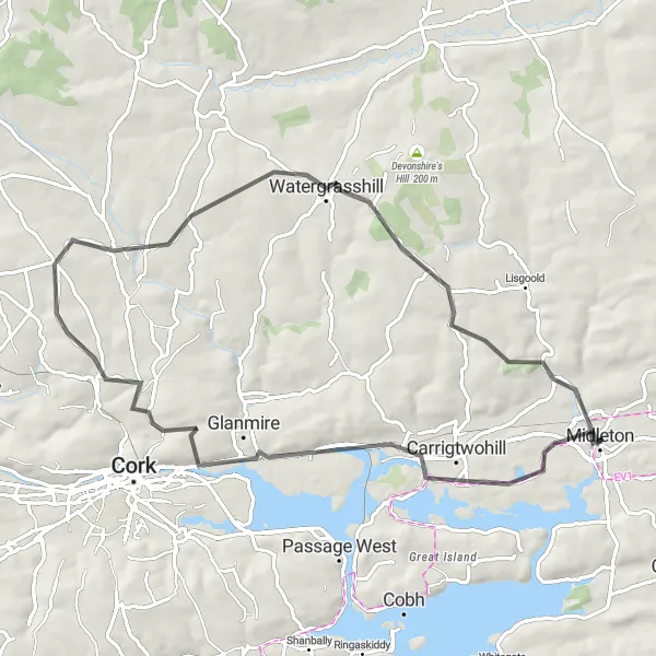 Map miniature of "The Heritage Trail Loop" cycling inspiration in Southern, Ireland. Generated by Tarmacs.app cycling route planner