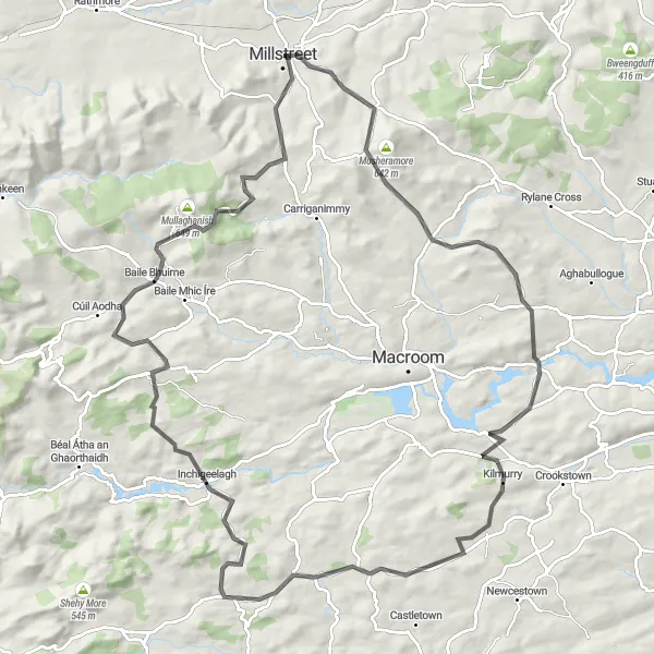 Map miniature of "Carrigadrohid Castle and Kilcrea Castle Tour" cycling inspiration in Southern, Ireland. Generated by Tarmacs.app cycling route planner