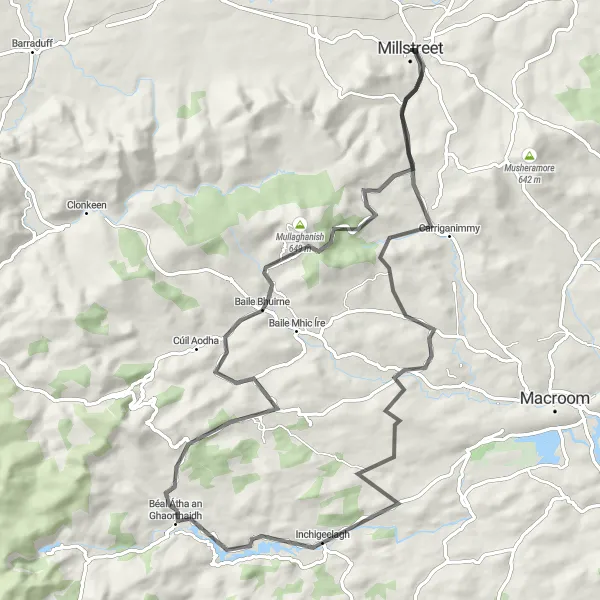 Map miniature of "Inchigeelagh and Ballyvourney Loop" cycling inspiration in Southern, Ireland. Generated by Tarmacs.app cycling route planner