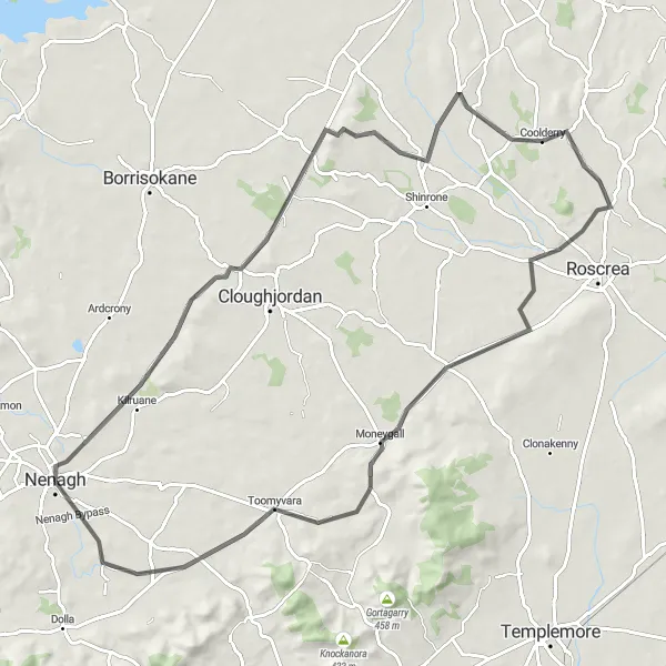 Map miniature of "Moneygall Circuit" cycling inspiration in Southern, Ireland. Generated by Tarmacs.app cycling route planner