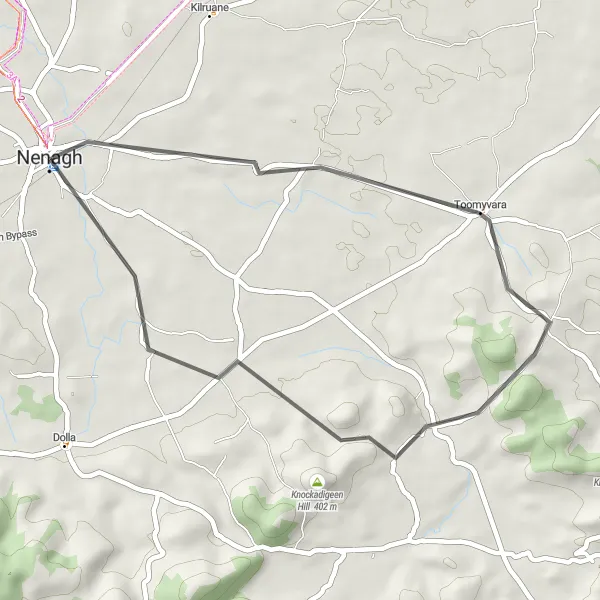 Map miniature of "Nenagh Castle Short Ride" cycling inspiration in Southern, Ireland. Generated by Tarmacs.app cycling route planner