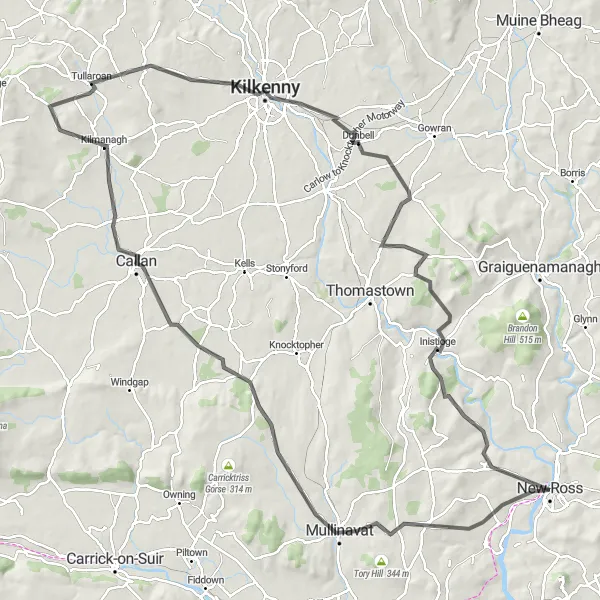 Map miniature of "New Ross to Inistioge Cycling Route" cycling inspiration in Southern, Ireland. Generated by Tarmacs.app cycling route planner