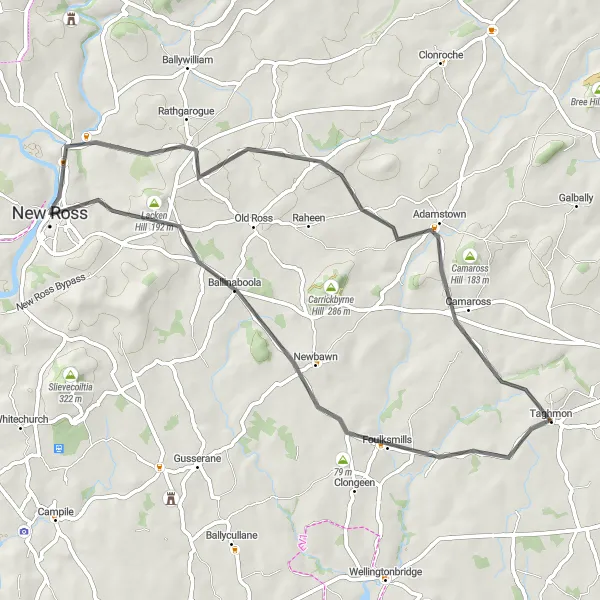 Map miniature of "New Ross to Rosbercon Cycling Route" cycling inspiration in Southern, Ireland. Generated by Tarmacs.app cycling route planner