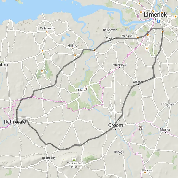 Map miniature of "Rathkeale Loop" cycling inspiration in Southern, Ireland. Generated by Tarmacs.app cycling route planner