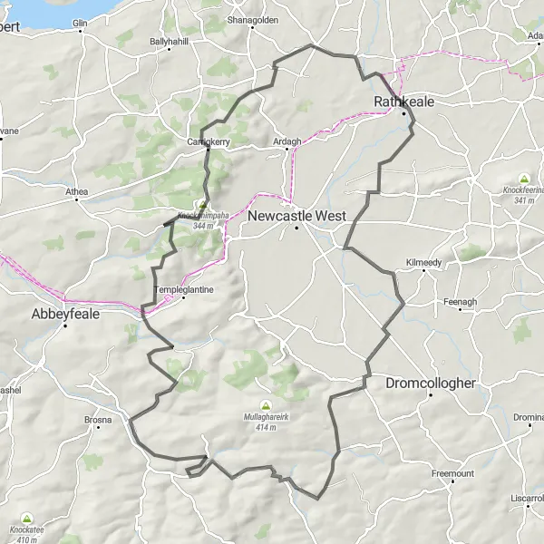 Map miniature of "The Knockawarriga Challenge" cycling inspiration in Southern, Ireland. Generated by Tarmacs.app cycling route planner