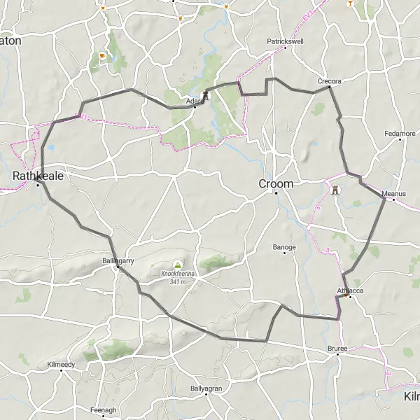 Map miniature of "Adare Loop" cycling inspiration in Southern, Ireland. Generated by Tarmacs.app cycling route planner