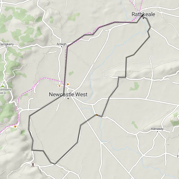 Map miniature of "Newcastle West Loop" cycling inspiration in Southern, Ireland. Generated by Tarmacs.app cycling route planner