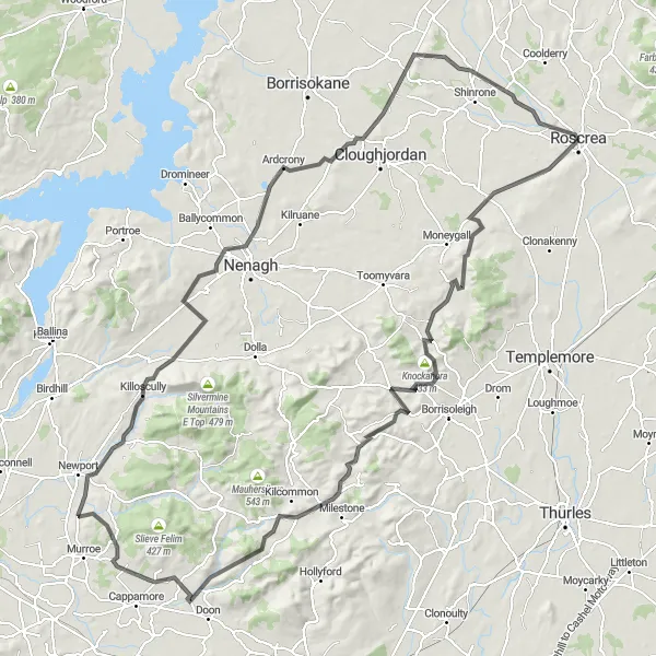 Map miniature of "Roscrea to Solsborough House Loop" cycling inspiration in Southern, Ireland. Generated by Tarmacs.app cycling route planner