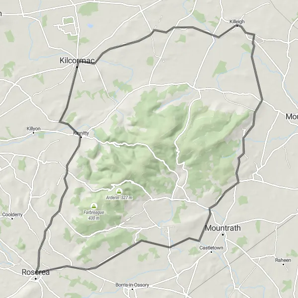 Map miniature of "The Roscrea Castle Tour" cycling inspiration in Southern, Ireland. Generated by Tarmacs.app cycling route planner