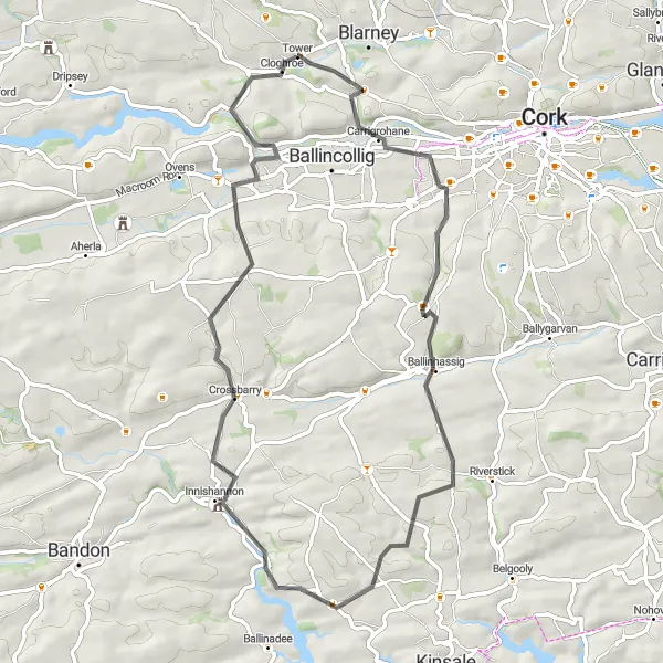 Map miniature of "Countryside and Castle Loop" cycling inspiration in Southern, Ireland. Generated by Tarmacs.app cycling route planner