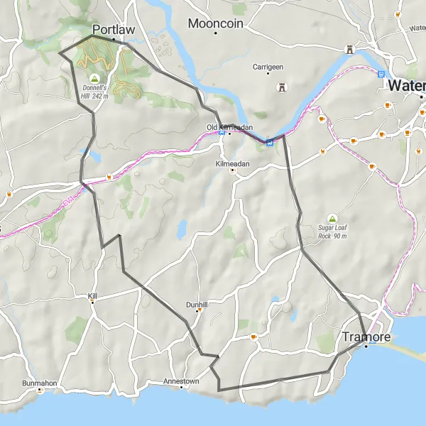Map miniature of "Tramore Loop" cycling inspiration in Southern, Ireland. Generated by Tarmacs.app cycling route planner