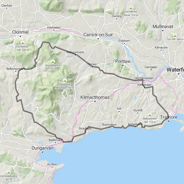 Map miniature of "The Mountain Challenge" cycling inspiration in Southern, Ireland. Generated by Tarmacs.app cycling route planner