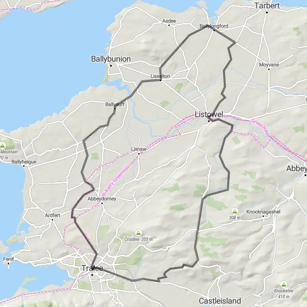 Map miniature of "The Ballylongford Circuit" cycling inspiration in Southern, Ireland. Generated by Tarmacs.app cycling route planner