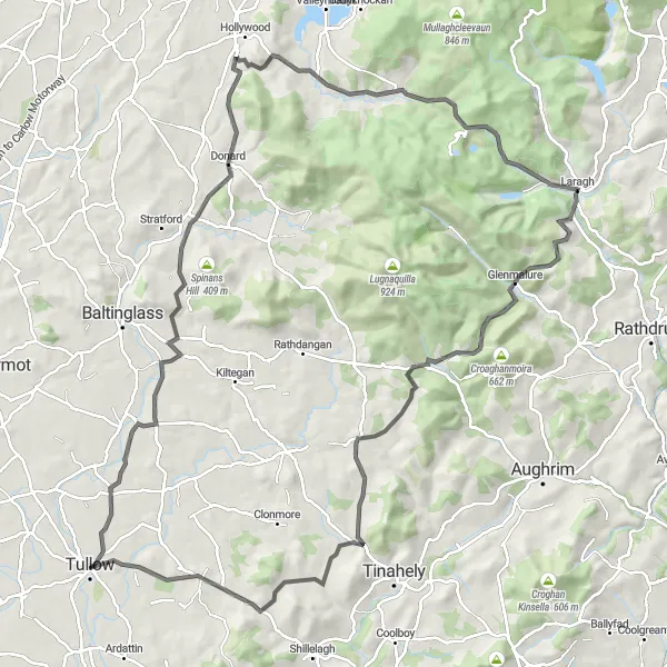 Map miniature of "Tullow to Glendalough Epic Route" cycling inspiration in Southern, Ireland. Generated by Tarmacs.app cycling route planner