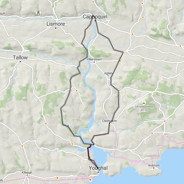 Map miniature of "The Castle Circuit" cycling inspiration in Southern, Ireland. Generated by Tarmacs.app cycling route planner