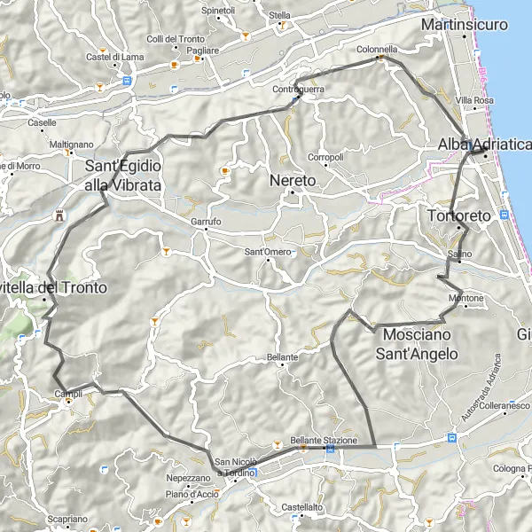 Karten-Miniaturansicht der Radinspiration "Road-Tour durch die Hügel von Abruzzo" in Abruzzo, Italy. Erstellt vom Tarmacs.app-Routenplaner für Radtouren