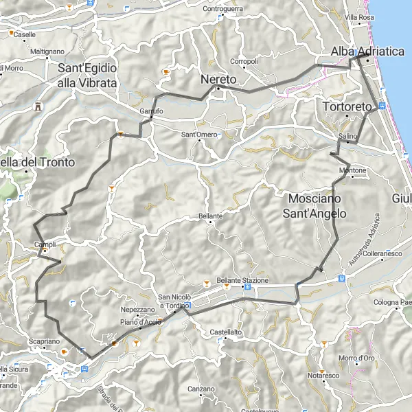 Miniatura mapy "Trasa przez Tortoreto Lido" - trasy rowerowej w Abruzzo, Italy. Wygenerowane przez planer tras rowerowych Tarmacs.app