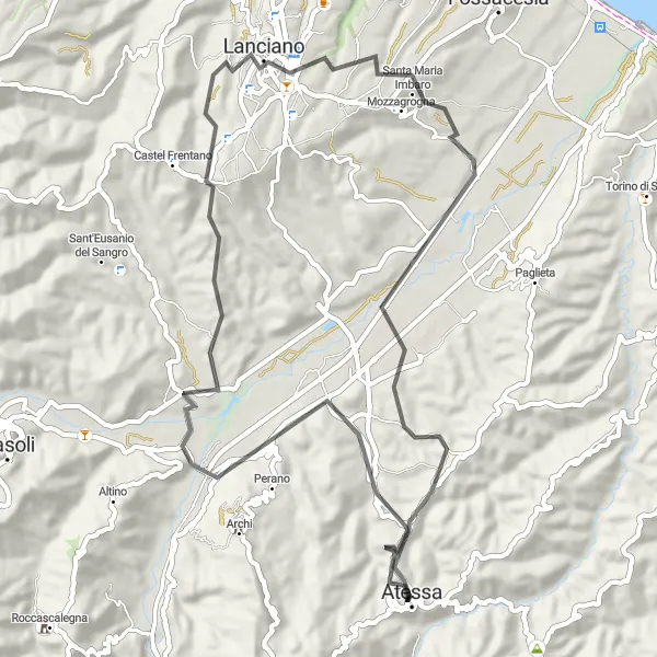 Karten-Miniaturansicht der Radinspiration "Leisurely Road Cycling Tour with Birdwatching" in Abruzzo, Italy. Erstellt vom Tarmacs.app-Routenplaner für Radtouren