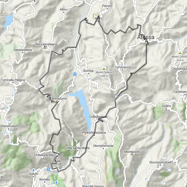 Miniatura della mappa di ispirazione al ciclismo "Giro in bicicletta da Atessa a Colle Palumbo" nella regione di Abruzzo, Italy. Generata da Tarmacs.app, pianificatore di rotte ciclistiche