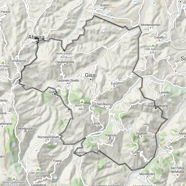 Map miniature of "The Ultimate Challenge: Monte Granaro" cycling inspiration in Abruzzo, Italy. Generated by Tarmacs.app cycling route planner