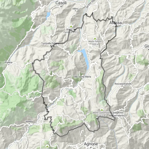 Miniatura della mappa di ispirazione al ciclismo "Tra Storia e Natura" nella regione di Abruzzo, Italy. Generata da Tarmacs.app, pianificatore di rotte ciclistiche