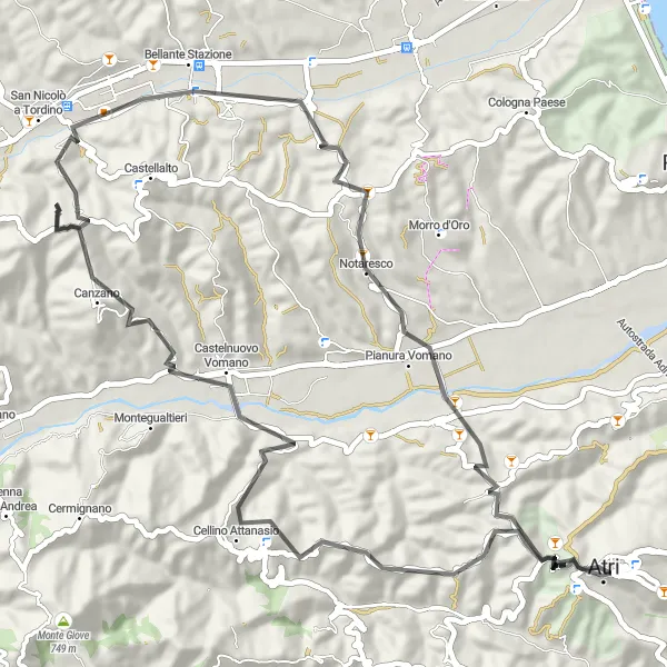 Map miniature of "Atri Circular Route" cycling inspiration in Abruzzo, Italy. Generated by Tarmacs.app cycling route planner