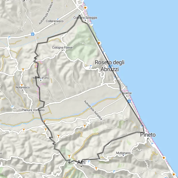 Map miniature of "Discovering Morro d'Oro and Roseto degli Abruzzi" cycling inspiration in Abruzzo, Italy. Generated by Tarmacs.app cycling route planner