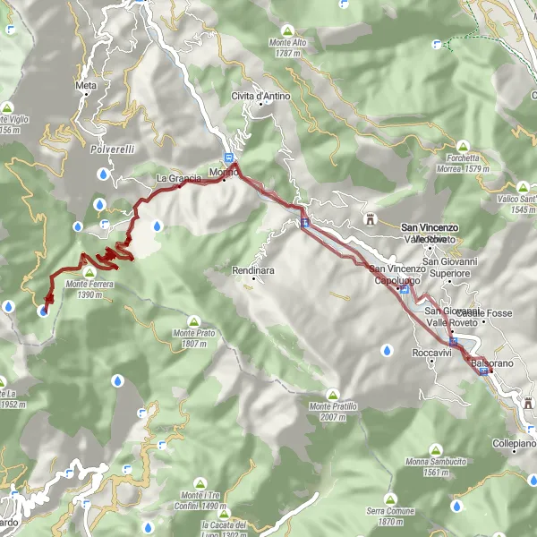 Karten-Miniaturansicht der Radinspiration "Gravel-Abenteuer von San Giovanni Valle Roveto nach Roccavivi" in Abruzzo, Italy. Erstellt vom Tarmacs.app-Routenplaner für Radtouren