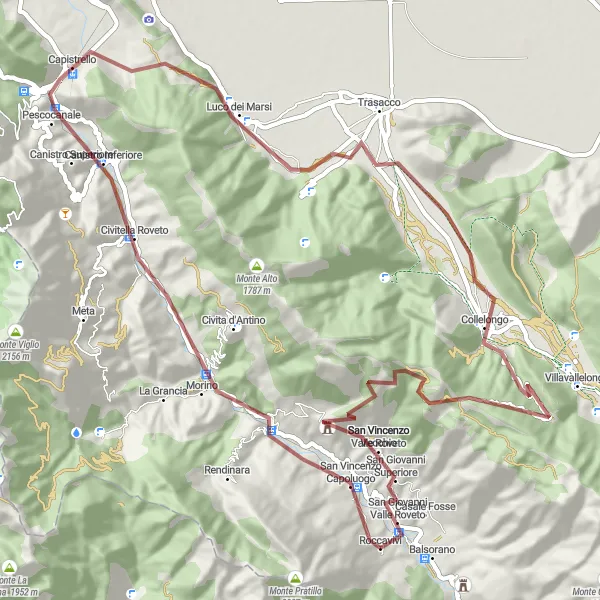 Miniatura della mappa di ispirazione al ciclismo "Avventurosa escursione in bicicletta attraverso luoghi suggestivi" nella regione di Abruzzo, Italy. Generata da Tarmacs.app, pianificatore di rotte ciclistiche