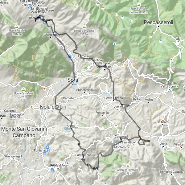 Karten-Miniaturansicht der Radinspiration "Panoramastraßen von Balsorano nach Roccavivi" in Abruzzo, Italy. Erstellt vom Tarmacs.app-Routenplaner für Radtouren