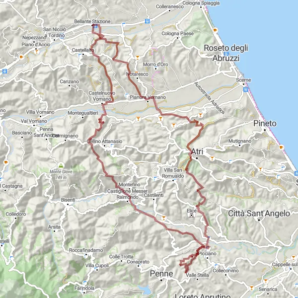 Karten-Miniaturansicht der Radinspiration "Bergabenteuer zwischen Atri und Scorrano" in Abruzzo, Italy. Erstellt vom Tarmacs.app-Routenplaner für Radtouren