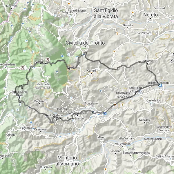 Miniatura mapy "Trasy rowerowe przez górzyste tereny Abruzzo" - trasy rowerowej w Abruzzo, Italy. Wygenerowane przez planer tras rowerowych Tarmacs.app