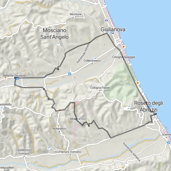 Map miniature of "Giulianova Loop" cycling inspiration in Abruzzo, Italy. Generated by Tarmacs.app cycling route planner