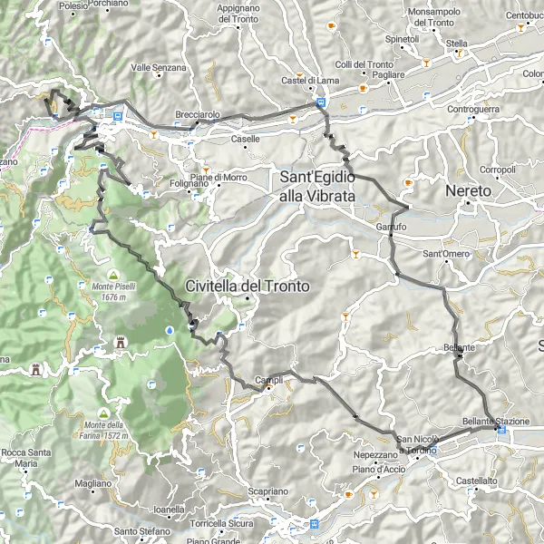 Miniature de la carte de l'inspiration cycliste "Le Circuit de Colle Morone" dans la Abruzzo, Italy. Générée par le planificateur d'itinéraire cycliste Tarmacs.app