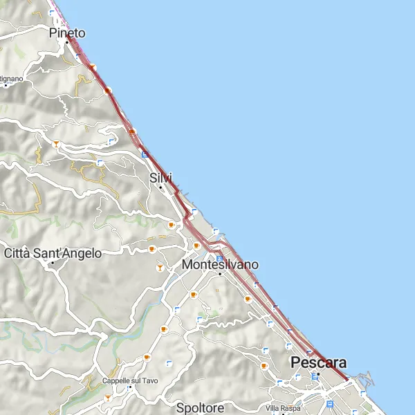Karten-Miniaturansicht der Radinspiration "Graveltour von Borgo Santa Maria Immacolata nach Torre di Cerrano" in Abruzzo, Italy. Erstellt vom Tarmacs.app-Routenplaner für Radtouren