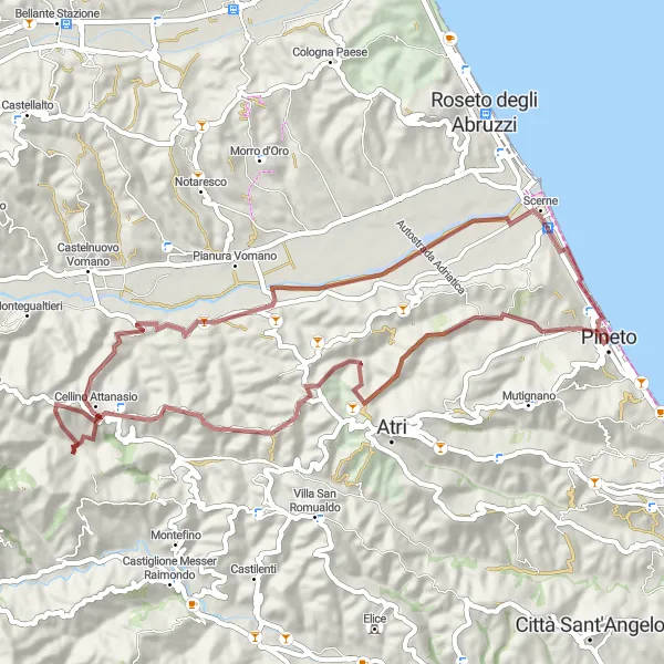 Map miniature of "Gravel Adventure through Scenic Landscapes" cycling inspiration in Abruzzo, Italy. Generated by Tarmacs.app cycling route planner