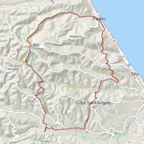 Map miniature of "Gravel Exploration of Medieval Castles" cycling inspiration in Abruzzo, Italy. Generated by Tarmacs.app cycling route planner