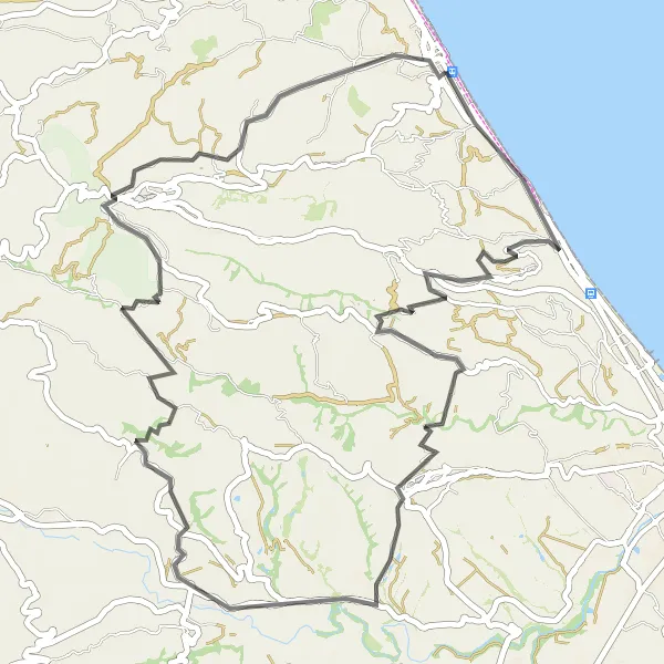 Miniature de la carte de l'inspiration cycliste "La Route vers Atri et Città Sant'Angelo" dans la Abruzzo, Italy. Générée par le planificateur d'itinéraire cycliste Tarmacs.app