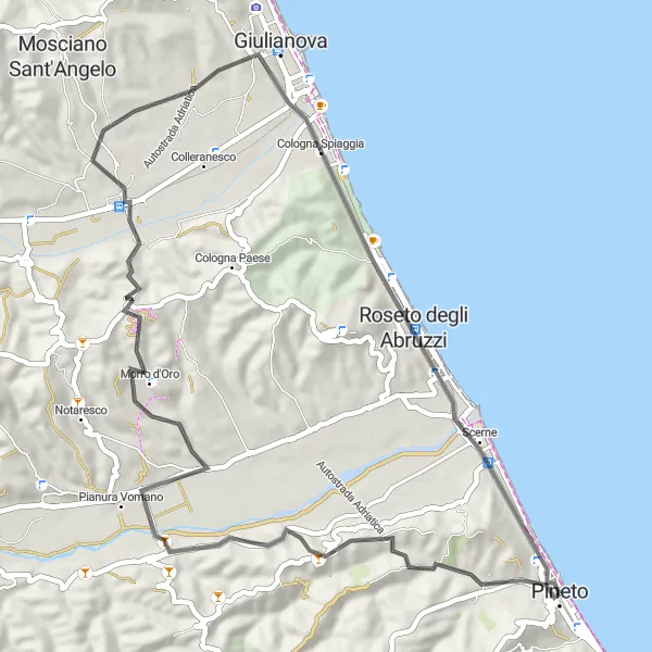 Karten-Miniaturansicht der Radinspiration "Rundtour von Borgo Santa Maria Immacolata nach Pineto" in Abruzzo, Italy. Erstellt vom Tarmacs.app-Routenplaner für Radtouren