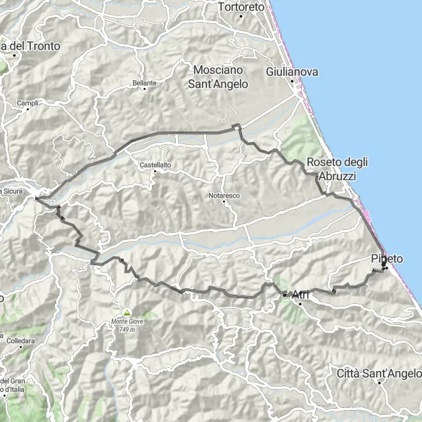 Map miniature of "Roman Ruins and Coastal Scenery" cycling inspiration in Abruzzo, Italy. Generated by Tarmacs.app cycling route planner