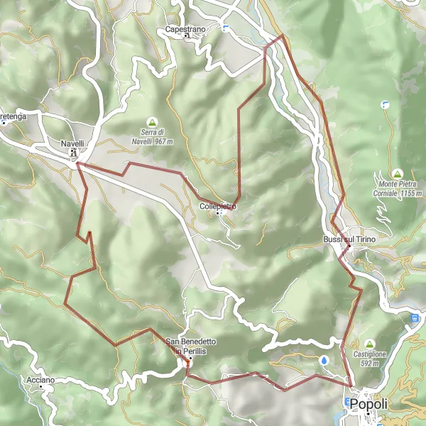 Map miniature of "Bussi sul Tirino Short Gravel Ride" cycling inspiration in Abruzzo, Italy. Generated by Tarmacs.app cycling route planner