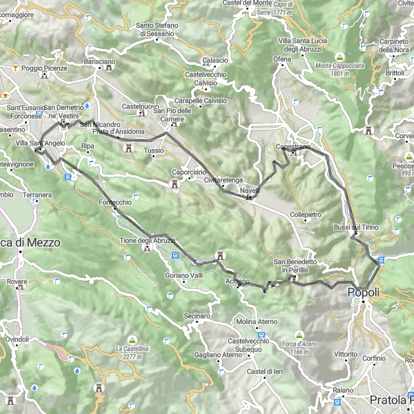 Map miniature of "Road Cycling Route: Bussi sul Tirino to Capestrano" cycling inspiration in Abruzzo, Italy. Generated by Tarmacs.app cycling route planner