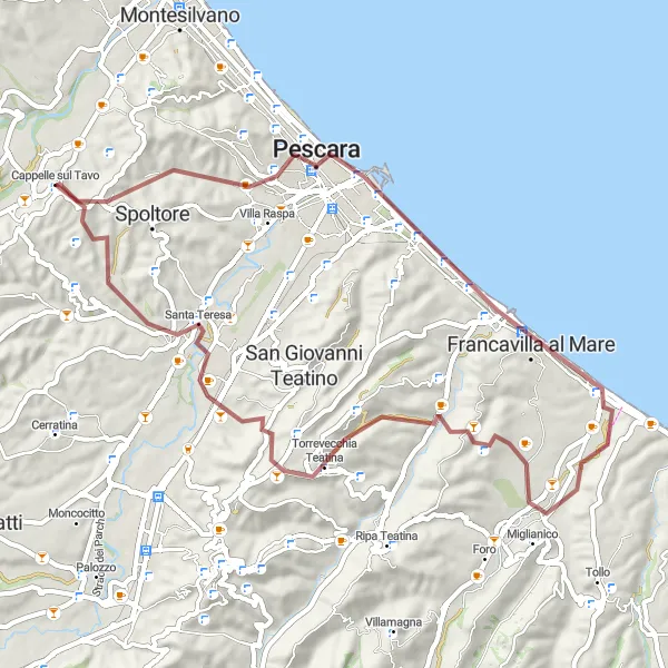 Map miniature of "Gravel Escape" cycling inspiration in Abruzzo, Italy. Generated by Tarmacs.app cycling route planner