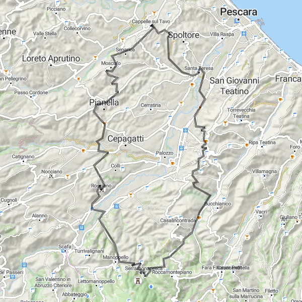 Miniature de la carte de l'inspiration cycliste "Les hauteurs d'Abruzzo" dans la Abruzzo, Italy. Générée par le planificateur d'itinéraire cycliste Tarmacs.app