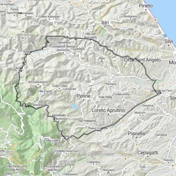 Karten-Miniaturansicht der Radinspiration "Entdeckungstour durch Farindola und Città Sant'Angelo" in Abruzzo, Italy. Erstellt vom Tarmacs.app-Routenplaner für Radtouren