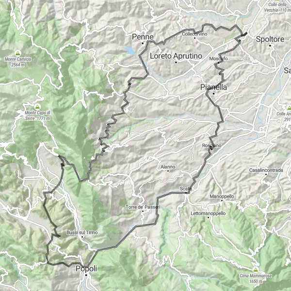 Miniatura della mappa di ispirazione al ciclismo "Giro degli Appennini Majella" nella regione di Abruzzo, Italy. Generata da Tarmacs.app, pianificatore di rotte ciclistiche