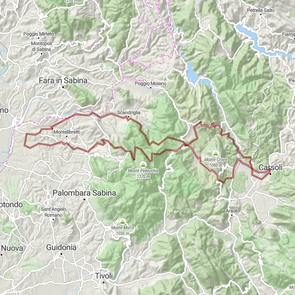 Miniatura mapy "Wyprawa po górzystych szlakach Gravel w okolicach Carsoli" - trasy rowerowej w Abruzzo, Italy. Wygenerowane przez planer tras rowerowych Tarmacs.app