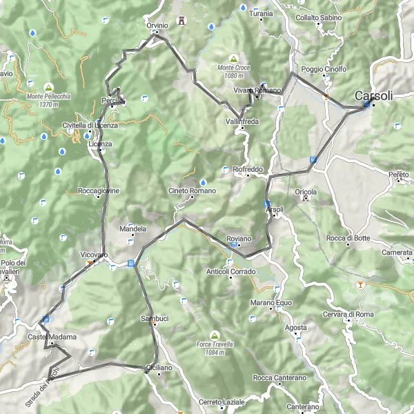 Map miniature of "Explore Lazio" cycling inspiration in Abruzzo, Italy. Generated by Tarmacs.app cycling route planner