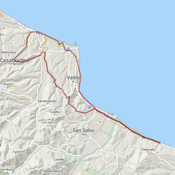 Map miniature of "Path of Gravel" cycling inspiration in Abruzzo, Italy. Generated by Tarmacs.app cycling route planner